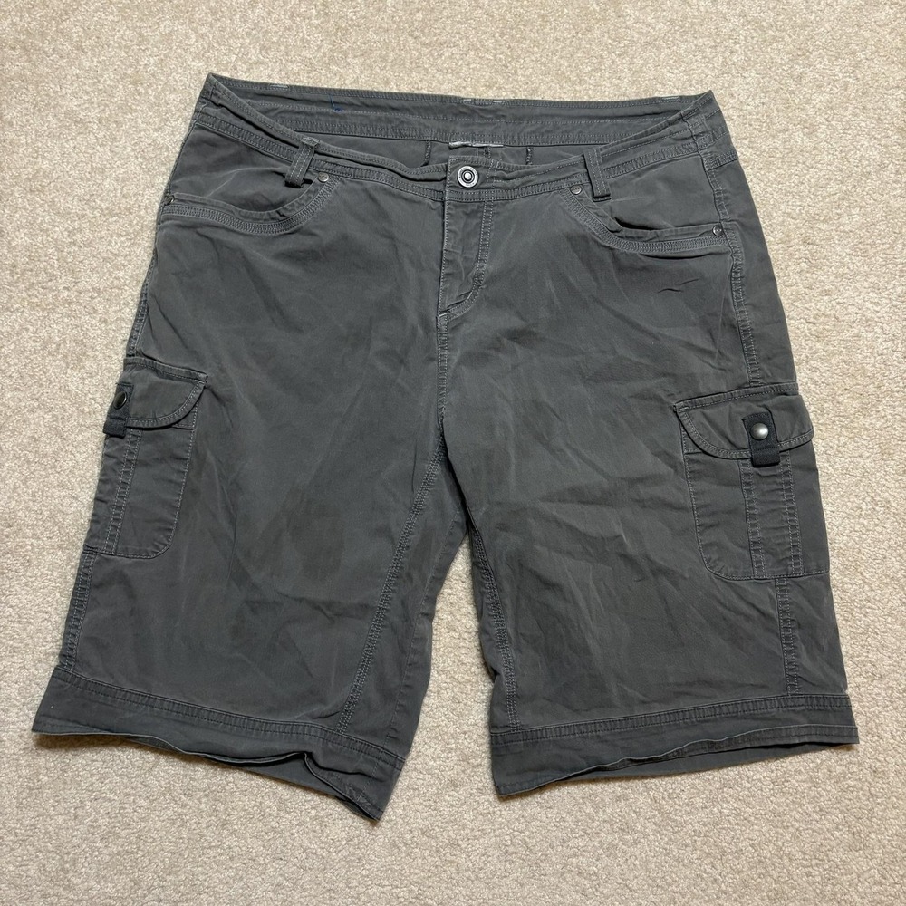 Kuhl Cargo Shorts Womens 34 Gray Vtg Patina Dye Stretch Travel Utility Outdoor